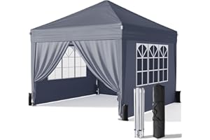 Driftalia Gazebo with Sides 3m x 3m, Waterproof Pop Up Gazebo with 4 Sandbags and Carry Bag for Parties, Camping, Commercial Events - Dark Grey