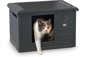 RHRQuality Maison pour Chat - Villa de Luxe – pour l'intérieur et l'extérieur – Résistante aux intempéries et déplaçable – avec entrée XL (22 x 26 cm) – Gris foncé