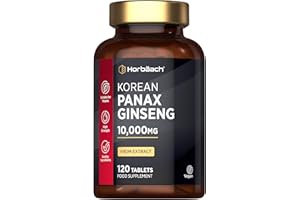 HORBÄACH Panax Ginseng High Strength 10,000mg | 120 Tablets | Korean Panax Ginseng from Extract | Suitable for Vegetarians and Vegans | by Horbaach