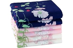 HOULIFE Mouchoir Tissu - Mouchoirs en Tissu Femme, Grands Mouchoirs Tissus en Pur Coton Peigné Motif Fleur Doux pour Mariage Usage Quotidien, Lot de 6/12 Pièces, 45x45cm, Fleur 1