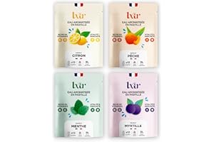 LXIR DRINK - Eau aromatisée en pastille sans sucre - Boisson multivitamines - Vitamines C et B - Hydratation quotidienne - Beauté de la peau - Vitalité - 48 pastilles - Citron/Pêche/Menthe/Myrtille