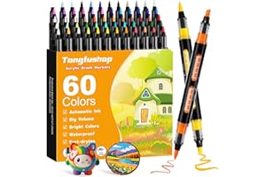 Tongfushop 60 Colori Pennarelli Acrilici Doppia Punta, Pennarelli Indelebili Acrilici, Marcatori Acrylic Marker Ad Acqua per Dipingere Sassi, Tessuti, Metallo, Vetro, Legno, Tela, Ceramica, Plastica