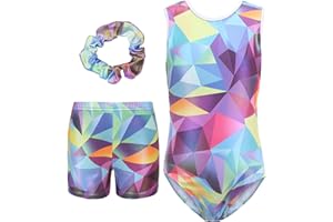 SEAUR Mädchen Turnanzug Turnshorts Haarband Set Kinder Turnen Trikot Shorts Gymnastik Ärmellos/Langarm Gymnastikanzug Tanzen Kleidung