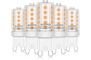 AGOTD Żarówka LED 4 W G9, ciepła biel, nie ściemniana, 28 W, 33 W, 40 W, lampa halogenowa, bez migotania 2700 K, bez stroboskopowej żarówki LED, kąt 360 stopni, 400 lumenów, 5 sztuk