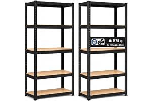 Arebos 2 st tunga hyllor | 180x90x30cm | 5 hyllor | Verkstadshyllor | Boltless Shelving | Förvaringshyllor Cellar Shelving