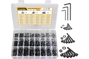 Hakkin 1080Pcs M2 M3 M4 Hex Socket Head Cap Screws Nuts and Bolts Set 12.9 Grade Alloy Steel Hex Socket Head Cap Screws Hex Socket Bolts Nuts and Washers Assortment Kit Black