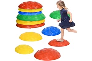 ZONEKIZ Stepping Stones Kids, 6PCs Balance River Stones with Non-Slip Mats, Indoor Outdoor Sensory Toys, Obstacle Course for Ages 3-8 Years, Stackable - Multicoloured