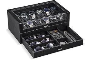 ProCase High End trä klocka låda för män, 2-lagers trä klocka display fodral mäns smycken organiseringslåda med låda – 12 fac