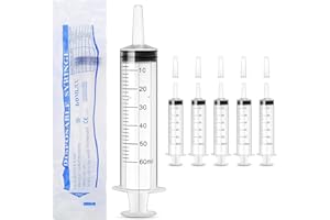 DONQL Siringa 60ml Sterile,Siringhe Senza Ago, 6 Pezzi Siringa Aspira Liquidi,Siringa di Plastica con Tappi per Alimentazione di Animali Domestici Laboratorio Scientifico Esperimento Distribuzione