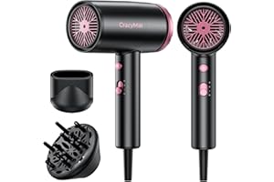 CrazyMar Seche Cheveux Professionale,350M Ions Négatifs,5X Sèche-Rapide et Puissant,Léger et Compact avec Diffuseur,3 Vitesses/Températures - Pour Maison,Salon, Voyageurs et Coiffeurs (Noir)