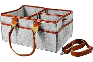 FASIN Baby Nappy Caddy Organiser |baby storage organiser| - Long Shoulder Strap for Easy Carry - Foldable Caddy for Diapers & Baby Wipes, Large Adjustable Compartments Diaper Caddy - Brown