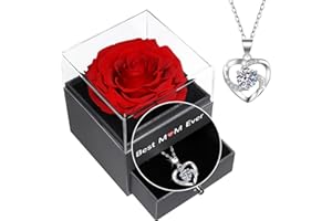 Preserved Rose Gifts for Mother’s Day,Birthday Mum,Yamonic Real with Necklace,Best Mum Ever Mothers day,Mother’s Birthday Gifts, from Daughter son,Mothers 1-red