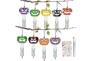 LOPOTIN 9 pièces Halloween Pumpkin Craft for Kids,Cloche à Vent en Bois en Forme de Citrouille,Cloche à Vent DIY pouvant être Suspendue Activités créatives DIY pour garçons et Filles