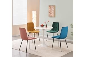 MOF Home Modern Velvet Dining Chairs, Set of 4, Velvet Tufted Upholstered Kitchen Chairs with Metal Legs, Multi-Color (CHECK PATTERN, MIX COLOUR AS IN MAIN PICTURE)
