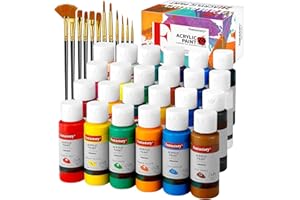 fantastory Acrylic Paint Set, 24 x 60 ml with 12 Brushes; Christmas Acrylic Paint, Waterproof; For Canvas/Wood,/Ceramics,/Models; For Beginners, Art Students, Hobby Artists