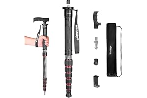 Camera Monopod Walking Stick Manbily Monopods for Cameras Stand Carbon Fiber Portable Compact Travel Monopod Unipod Stick with handle 6 Sections 61inches 15.4lbs for DSLR Video Camcorder Stand (Red)