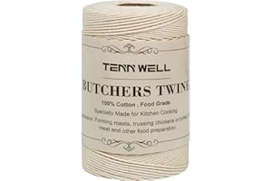 Tenn Well 200m 3-lagig Bäcker Bindfäden, Küche Lebensmittelunbedenklich Baumwoll-Garn Ideal zum Verschnüren, geeignet für Geflügel, Würstchen, Heimarbeiten, Basteln und Dekorieren (Weiß)