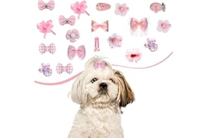 Ptwola 20Pcs Pink Dog Hair Bows Cute Puppy Bowknot Hair Accessories with Rubber Bands Pearl Embellished Perfect for Small Dogs Styling and Grooming