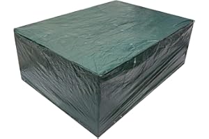 marko Outdoor Heavy Duty Waterproof Furniture Covers Tarpaulin Woven PE Dark Green Garden Patio Chairs Table BBQ Bench (Rectangular Patio Set Cover - Small)