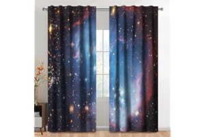 Kzzfqxb 140x229cm Rod Pocket Curtains 2 Panels, Vast Universe Blue Red Galaxy Nebulas Starry Night Sky Light Filtering Window Drapes, Mysterious Tranquil Decoration for Living Room Bedroom