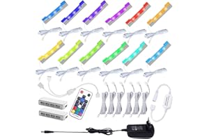 AIBOO Juego de 12 luces LED para suelo de cristal, clips LED RGB, cambio de color, iluminación LED para vitrinas, iluminación de armario con mando a distancia