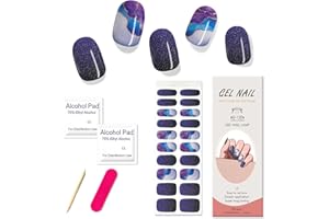 Boloshine Półutwardzone żelowe naklejki, 20 szt. samoprzylepne pełne pokrycie francuski manicure, wodoodporne żelowe naklejka do paznokci wymagają lampy UV/LED, rzeka gwiezdna o zmierzchu