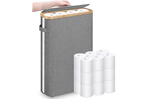 MITTIMIYA Cesta plegable de almacenamiento de papel higiénico con tapa y asa para 15-20 rollos, soporte impermeable de pie para papel higiénico, almacenamiento de baño, contenedor de almacenamiento de papel