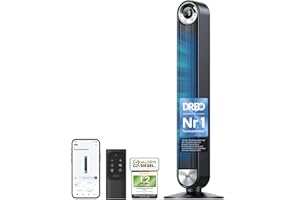 Dreo Smart Leiser Turmventilator mit Kühlung, 106cm WiFi Alexa Tower Fan, 90° oszillierender Ventilator, Fernbedienung 9-Geschwindigkeit 4 Modi 12 Std Timer Sprachsteuerung, Cruiser Pro T2S, Schwarz