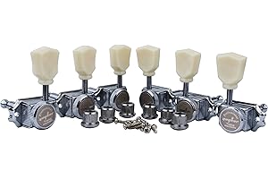 Guyker Blokujące głowice maszynowe do gitary (3R + 3L) – 1:15 struna blokady proporcji vintage Deluxe Tuning Key Pegs zestaw tunerów zamiennik do gitar elektrycznych, akustycznych lub ludowych - kremowy uchwyt