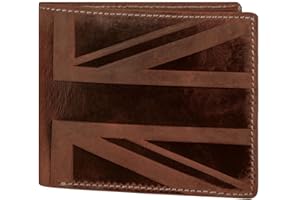 Hudson & James Designer London Real Distressed Leather Mens Wallet with Zip Coin Pocket Credit Carder Holder Bifold Purse UK Union Jack (Reddish Brown)