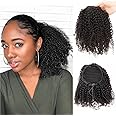 Afro Kinky Curly Ponytail Extension Human Hair Drawstring Ponytail Hair Extensions for Black Women Girls Natural Invisible Stable Curly Ponytails Hair Puffs 14 Inch 1B Natural Black 100g