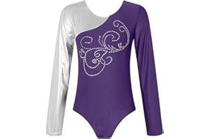 Doomiva Damen Turnanzug Langarm Gymnastikanzug Glitzer Ballettanzug Ballett Trikotanzug Leotards Strass Patchwork Wettbewerb Tanzkostüm