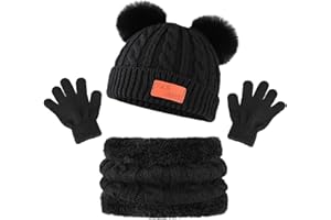 Bekecidi Ensemble Bonnet Echarpe Gant pour Enfants, Hiver Tricoté Tour de Cou Chaud Gants Bonnet avec Doublure Épaisse Hiver Bonnet Snood Gant pour Garçons et Filles 1-5 Ans