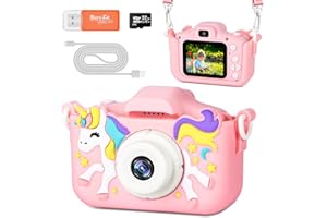BNEHHOV Cámara Infantil de 2 Pulgadas y 48 Megapíxeles, Cámara SelfieDigital Infantil 1080P con Tarjeta de 32GB para Niños de 2 a 12 Años, Regalo de Juguete de cumpleaños para niño (Rosa)