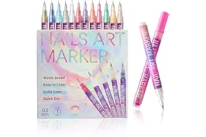 ZOUHOE 12 Colors Nail Art Pens Set, 2025 Upgrade Nail Art Markers, 0.5mm Fine Tip DIY Quick Dry Graffiti Dotting & Liner Pens for Gel Nails, 3D Nail Polish Pens for Painting, Nail Art Drawing Tool (1 Set)