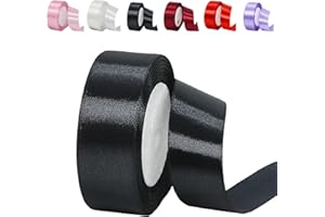 POPOYU Cinta de Satén Negro 30mm x 23m, Grosor Cinta de Tela para Envolver Regalos, Manualidades, Globos, Ramo de Novia, Rollo Cinta de Raso para Decoración de Recuerdos de Boda