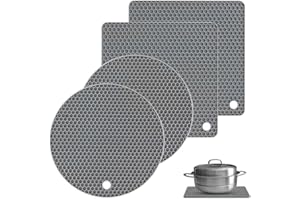 Bimormat Silicone Trivet Mats, 4 Pack 2 shape(2 Squared+2 Round) Heat Resistant Pot Holders Set, Silicone Table Mats Large Coasters for Kitchen Counter, Tables, Hot Dishes, Hot Pats, Pans(grey)