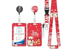 VIOJRLLY Portacarte con volpe natalizia, portabadge, cordino staccabile con clip retrattile, utilizzabile per biglietti da visita, biglietti da visita, carte d'identità, ecc.