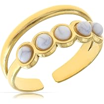 Anello Regolabile Boho In Oro E Pietra Turchese (amazzonite) – Acciaio Inox Chirurgico 316, Ipoallergenico, Impermeabile, Design Aperto Vintage Moderno, Regalo Per Donna
