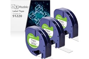 3 x Msudoku 91220 91200 S0721520 kompatybilna z Dymo Letratag taśma etykietowa, 12 mm x 4 m, czarna na białym papierze, taśma do zapisywania do Dymo LetraTag LT-100H LT-100T QX50 XR XM