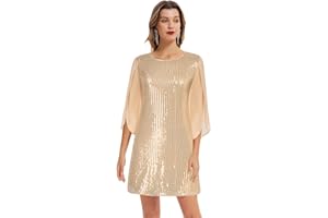 GRACE KARIN Robe Élégante Femme Couple Ample Tissu à Paillettes Manches Longues Légère de Cocktail pour Soirée