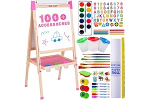 BLUE SQUID Chevalet Peinture pour Enfants 3 en 1 - Set 100+ Accessoires, Tableau Enfant Double Face avec Noir Magnétique, Chevalet Pour Enfant, Tableau Blanc Magnetique Enfant Sur Pied en Bois 3-4 4-8 9-12 ans