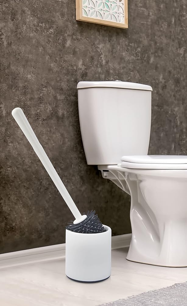 ATA HOME Silikon WC Tuvalet Banyo Fırçası Klozet Fırçası Beyaz-Gri Oval