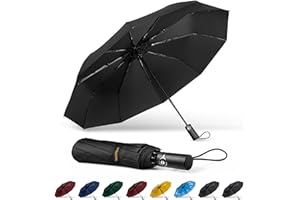 TechRise Paraguas, Paraguas de Plegado Automático a Prueba de Viento para Hombres y Mujeres, 10 Varillas paraguas con un botón de apertura y cierre automático