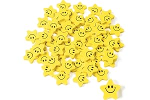 Haooryx 60pcs Star with Smile Face Mini Erasers Back to School Fun Smile Face Cartoon Eraser Cute Yellow Smile Erasers for Kids School Carnival Reward Student Prizes Birthday Gift Filler Supplies
