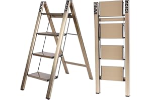 BOWEITI Escabeau léger - Échelle légère en aluminium portable pour une utilisation à la maison et au bureau - Pédale antidérapante - Capacité : 330 kg - Échelle domestique (champagne 4 étapes)