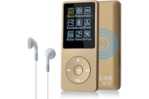 COVVY Smukły odtwarzacz muzyczny, 8 GB, przenośny, bezstratny dźwięk, ekran 70 godzin, odtwarzacz MP3, obsługa do 64 GB (złoty)