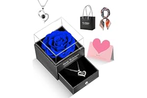 GOICC Wieczna róża z napisem „I Love You”, naszyjnik z różowymi fiołkami, opakowanie upominkowe, prezent na Dzień Matki, urodziny, rocznicę, dla mamy, narzeczonej, żony