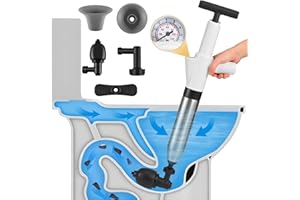 Gxpjycfob Toilet Unblocker Heavy Duty, High Pressure Toilet Plunger for Unblocking, Sink Plunger with 4 Replaceable Heads, Air Sink Unblocker Tools for Kitchen Bathroom Floor Drain Pipe Clog (White)