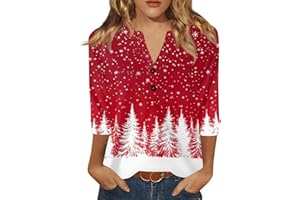 GENERISCH Oberteil Unterdamen Sportlich Grosse Grössen 4572 Ärmel Tshirt Stil Xmas Print Soft T Shirt Damenen V Neck